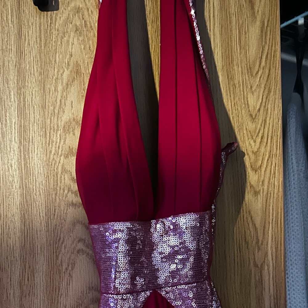 Red Halter Dress with Pink Sequin Accents